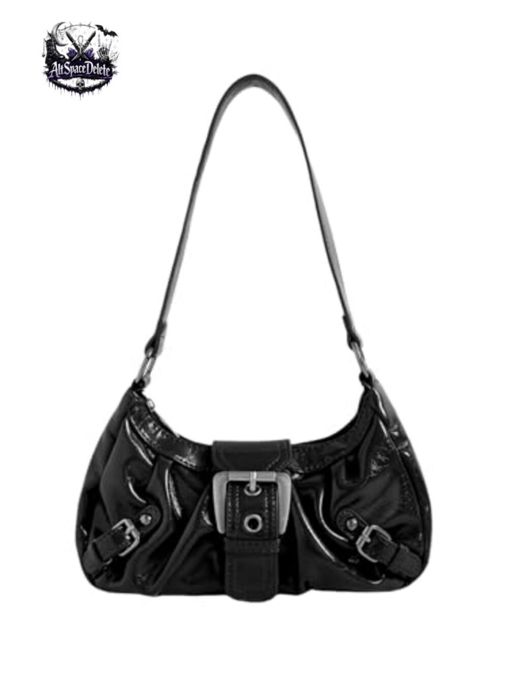 Faux Leather Crescent Shoulder Bag Adjustable Straps Zipper Closure